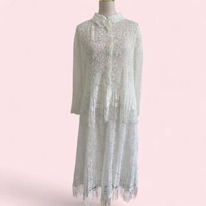 Vintage White Lace Fringe Two-Piece Maxi Set — Size XL (fits M/L)